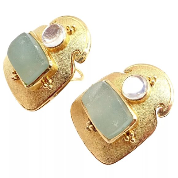 Rare! Vintage Paula Crevoshay 18k Gold Smithsonite Moonstone Earrings OOAK - Picture 7 of 11